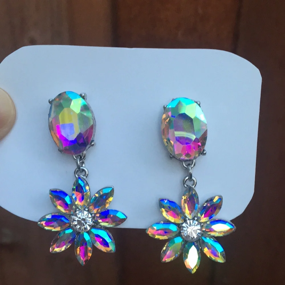Aurora Borealis Crystal Flower Drop Earrings